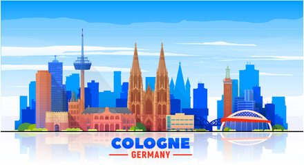 Cologne ( Germany ) city skyline with panorama on sky background. Vector Illustration. Business travel and tourism concept with old buildings. Image for presentation, banner, website.