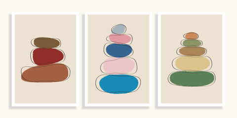 Balanced stones yoga posters. Vector illustration.