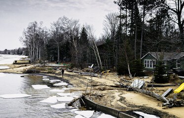 Lake Superior drone shot Brimley Beach Resort Winter