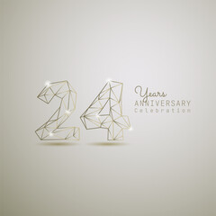 24 years anniversary logotype with gold wireframe low poly style. Vector Template Design Illustration.