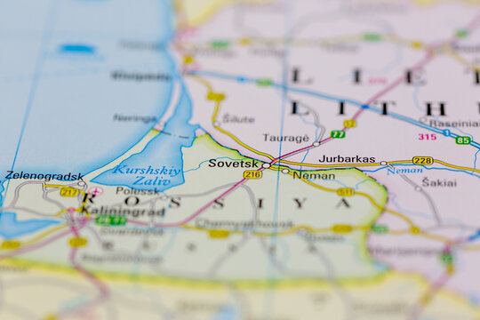 03-03-2022 Portsmouth, Hampshire, UK, Sovetsk Russia shown on a road map or Geography map