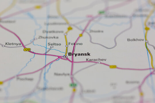 03-03-2022 Portsmouth, Hampshire, UK, Bryansk Russia shown on a road map or Geography map