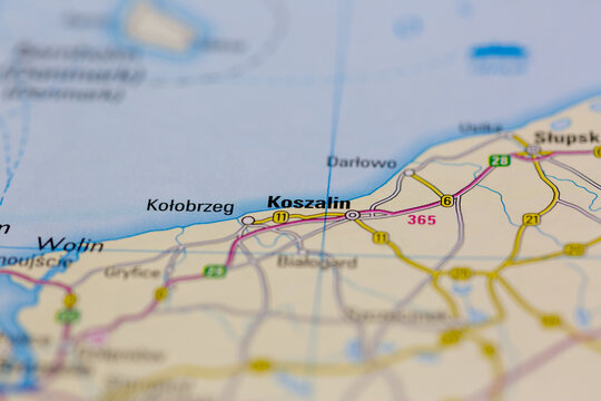 03-03-2022 Portsmouth, Hampshire, UK, Koszalin Poland shown on a Road map or Geography map