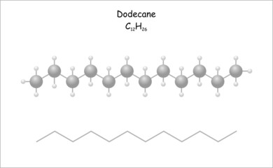 Stylized molecule model/structural formula of the hydrocarbon dodecane. 