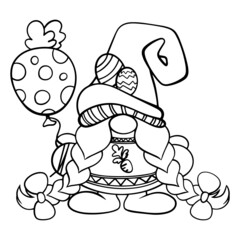 Draw vector illustration character cute gnomes with eggs for Easter and spring season Printable T shirt. Cartoon style.