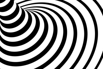 Background illusion optical. Abstract 3d pattern. Black and white line wave. Spiral geometric stripe. Hypnotic op waves. Hypnosis texture. Art swirl stripes bg. Wavy design prints. Vector illustration
