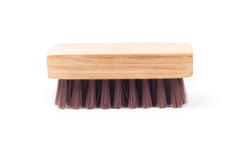 Isolated objects: clothes brush with wooden handle, cleaning or care tool, on white background