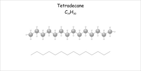Stylized molecule model/structural formula of the hydrocarbon tetradecane. 