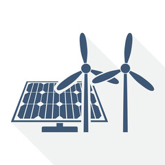 Simple editable renewable energy vector icon, flat design wind torbine and photovoltaic concept illustration easy to edit