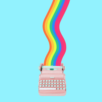 Typewriter keys keytops old style making lovely words of rainbow colors. Creative literature poetry or nice colorful concept. Trendy pastel colors