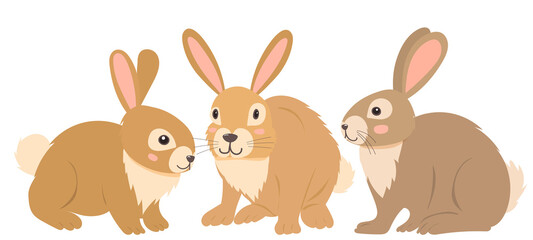 rabbits flat design on white background, isolated vector