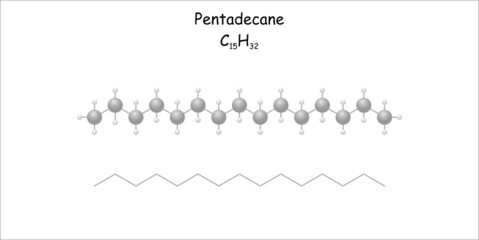 Stylized molecule model/structural formula of the hydrocarbon pentadecane. 