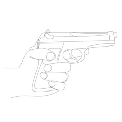 hand with gun one continuous line drawing, isolated vector