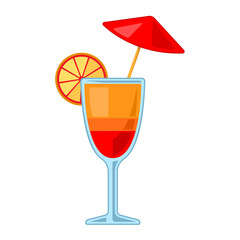 Fruit cocktail flat cartoon isolated white background