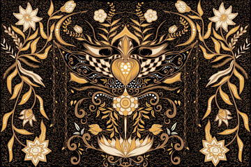 traditional batik abstract flower motif creative mask, Damask for pattern textile fabric or paper.