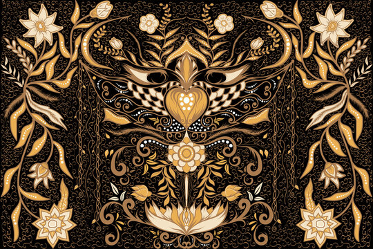 traditional batik abstract flower motif creative mask, Damask for pattern textile fabric or paper.