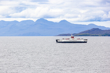 The MV Loch Fyne CalMac ferry heading towards Mallaig from the Isle of Skye, Highland, Scotland UK...