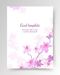 Floral card template. Pink orchids on a white background. Vector illustration for banner, greeting card, poster, cover, cosmetic packaging, wedding invitation, social media template