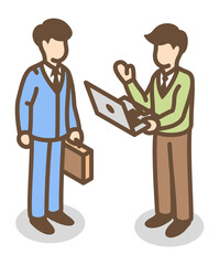 Office workers discussing work. Colleagues talking isometric icon