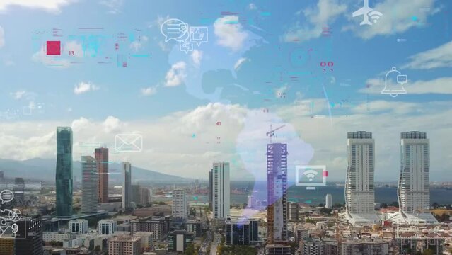 Smart city and communication network concept. 5G. Internet of Things. Telecommunication. High quality 4k footage