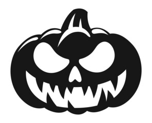 Spooky pumpkin face icon. Evil grin teeth black silhouette