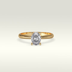 solitaire engagement ring laying down position in yellow gold 3D render