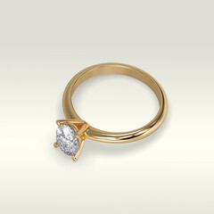 solitaire engagement ring laying down position in yellow gold 3D render