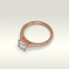 solitaire engagement ring laying down position in rose gold 3D render