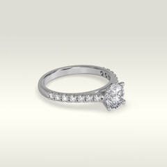 solitaire engagement ring laying down position in white gold 3D render