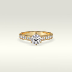 solitaire engagement ring laying down position in yellow gold 3D render