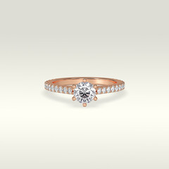 solitaire engagement ring laying down position in rose gold 3D render