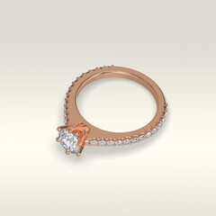solitaire engagement ring laying down position in rose gold 3D render