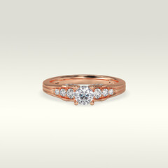 solitaire engagement ring laying down position in rose gold 3D render