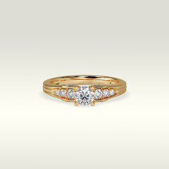 solitaire engagement ring laying down position in yellow gold 3D render