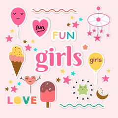 Baby girl sticker set with ice cream and moon design