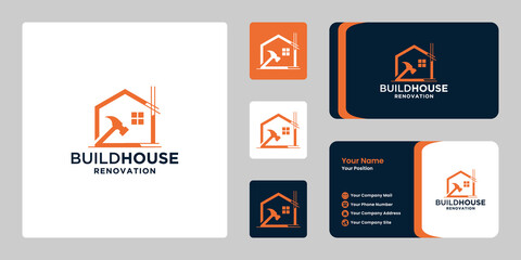build house logo design. creative house construction logo vector with business card design