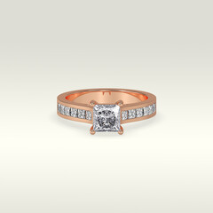 solitaire engagement ring laying down position in rose gold 3D render