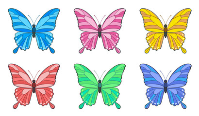 Naklejka na ściany i meble Set of colorful butterflies isolated on white background. Vector cartoon flat illustration. Butterfly icons collection.