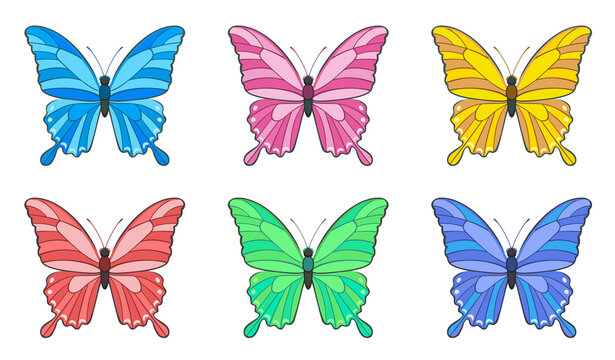 Set of colorful butterflies isolated on white background. Vector cartoon flat illustration. Butterfly icons collection.