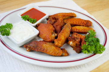 Spicy Deep Fried Buffalo Wings Served with Hot Sauce and Blue Cheese Dressing