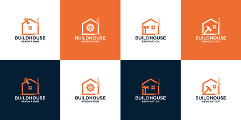 build house, home building logo design collection. build house with creative combination logo vector