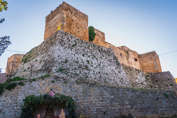 View of the Ancient Aragonese Castle with the Christmas Nativity Scene in Piazza Armerina, Enna,...