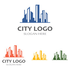 city ​​skyline, city silhouette, modern city and city center. With logo design concept, icon and symbol illustration template.