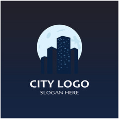 city ​​skyline, city silhouette, modern city and city center. With logo design concept, icon and symbol illustration template.