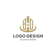 Initial BO logo with creative house icon, modern and professional real estate logo design
