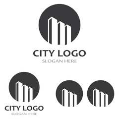 city ​​skyline, city silhouette, modern city and city center. With logo design concept, icon and symbol illustration template.
