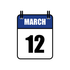 March 12 Calendar Icon Vector Illustration . Date , Day Of Mouth