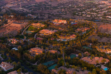 Sunset Aerial View of luxury homes in nice neighborhood