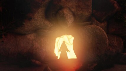 Easter Tomb Crosses Resurrection of Jesus Christ Animation – He Is Risen, Empty Tomb, Christian Easter Scene, Cross and Jesus 3D Animation