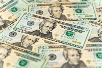 20 Dollar bills. Money background.